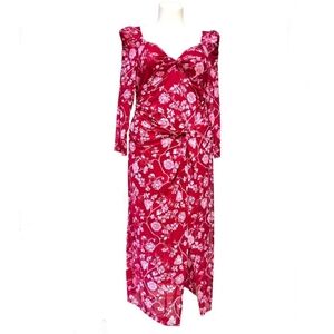 House of Harlow 1960 Size XS Floral Print Ruched Sweetheart Maxi Dress Red Pink
